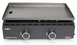 Grillfürst Plancha Grill - 2 Brenner Mit Insgesamt 7 KW Und Edelstahl Plancha - Inkl. 2 Stk. Plancha Spatel Und Grillzange -Grill Verkaufs-Shop Grillfuerst Gas Planchagrill schwarz