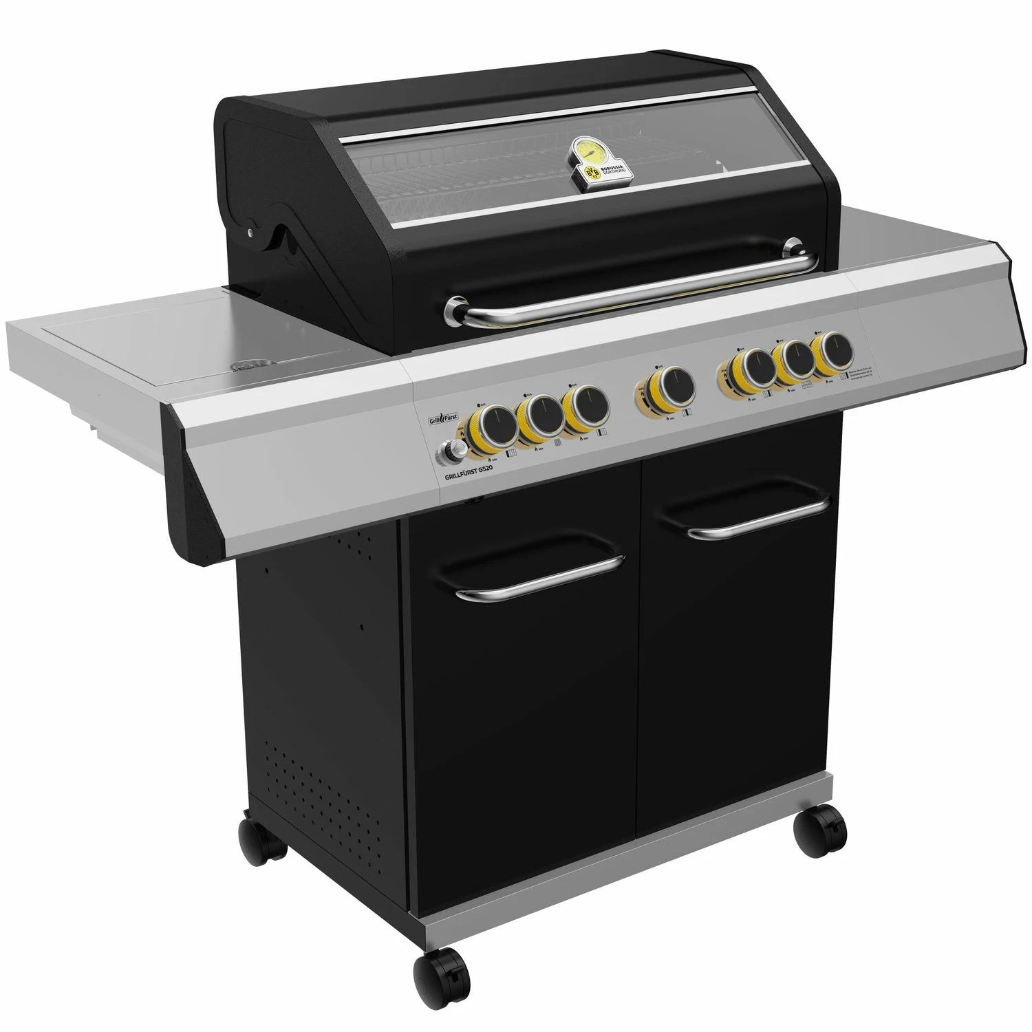 Grillfürst G520G 5-Brenner Gasgrill Borussia Dortmund Edition Mit Hochtemperaturbrenner, Heckbrenner Und Gusseisen Rosten 2 Grillfürst G520G 5-Brenner Gasgrill Borussia Dortmund Edition Mit Hochtemperaturbrenner, Heckbrenner Und Gusseisen Rosten – Bild 2