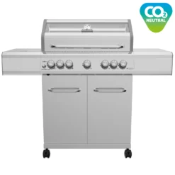 Grillfürst G521G 5-Brenner Edelstahl-Gasgrill Mit Hochtemperaturbrenner, Heckbrenner Und Gusseisen Rosten