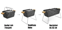 Knister Grill Original - Ausziehbarer Holzkohle Kompaktgrill -Grill Verkaufs-Shop Knister Kohlegrill klein Henkel ausziehbar
