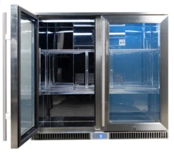 Napoleon Outdoor - Kühlschrank, 210 Liter, 2-türig Mit Doppelverglasung Und LED Beleuchtung - Wasserdicht Nach IP24 -Grill Verkaufs-Shop Napoleon Outdoor Kueche Kuehlschrank leer Tuer offen links