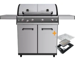 Outdoorchef Dualchef S 425 G Edelstahl Gasgrill Mit Seitenkocher + Blazing Zone Infrarotbrenner + DGS Gusseisen Grillrost 2 Stk. + DGS Gemüse Grillrost 2 Stk.