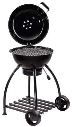 Rösle Holzkohlegrill Kugelgrill No.1 F50 Sport - FC Bayern Edition - Inkl. FC Bayern Abdeckhaube -Grill Verkaufs-Shop Roesle Holzkohlegrill Sport F50 FC Bayern Deckel offen