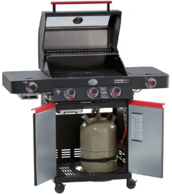 Rösle Videro G3-S VARIO+ Schwarz Gasgrill - FC Bayern Edition - Inkl. FC Bayern Abdeckhaube, Barbecue Grillzange Und Burgerpresse -Grill Verkaufs-Shop Roesle Videro G3 S FC Bayern Unterschrank offen 1