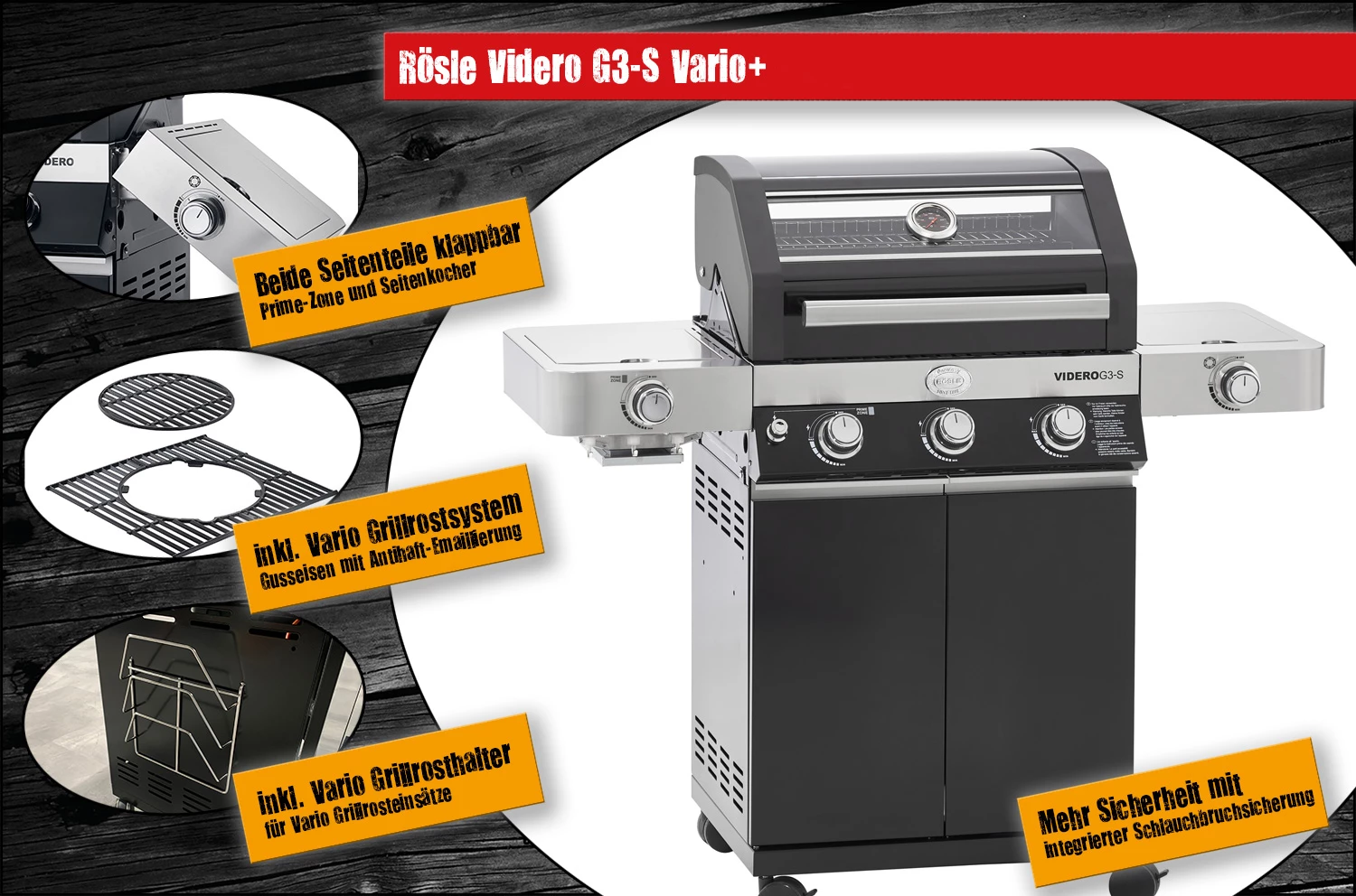 Rösle Gasgrill Videro G3-S VARIO+ Schwarz - Modell 2023 - X-DEAL Inkl. Abdeckhaube Und Grillplatte 4 Rösle Gasgrill Videro G3-S VARIO+ Schwarz - Modell 2023 - X-DEAL Inkl. Abdeckhaube Und Grillplatte – Bild 4
