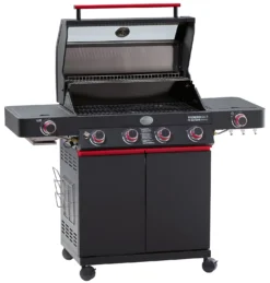 Rösle Videro G4-S VARIO+ Schwarz Gasgrill - FC Bayern Edition - Inkl. FC Bayern Abdeckhaube, Grillzange, Grillbürste Und Grillhandschuhe -Grill Verkaufs-Shop Roesle Videro G4 S FC Bayern Deckel offen 1